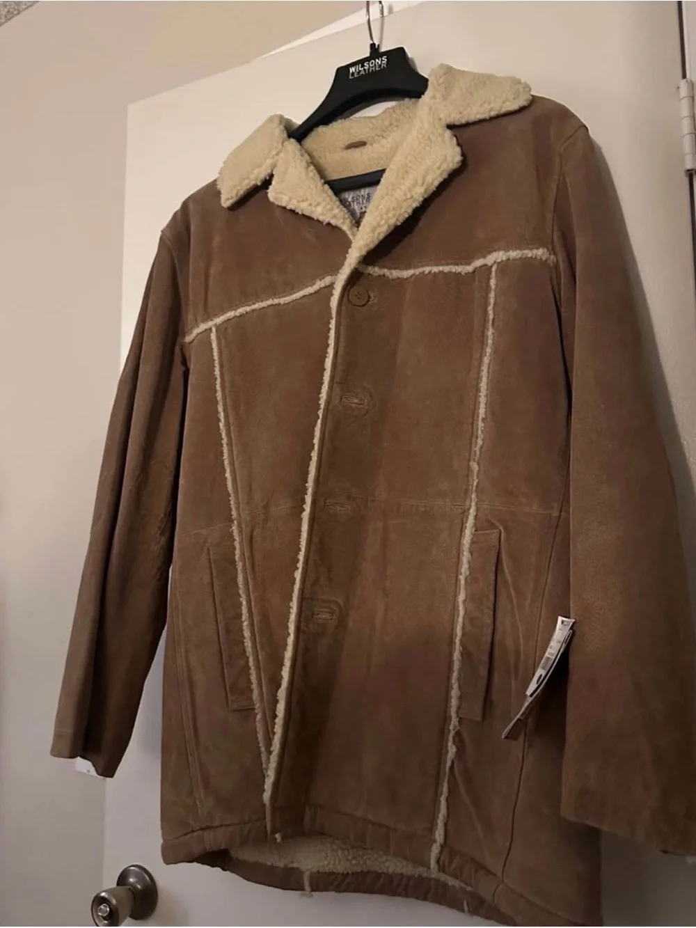 Wilsons Leather Tan Brown Suede Shearling Coat